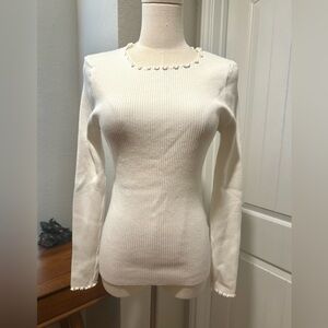 Petal & Pup Long Sleeved Ribbed Knit Top — White